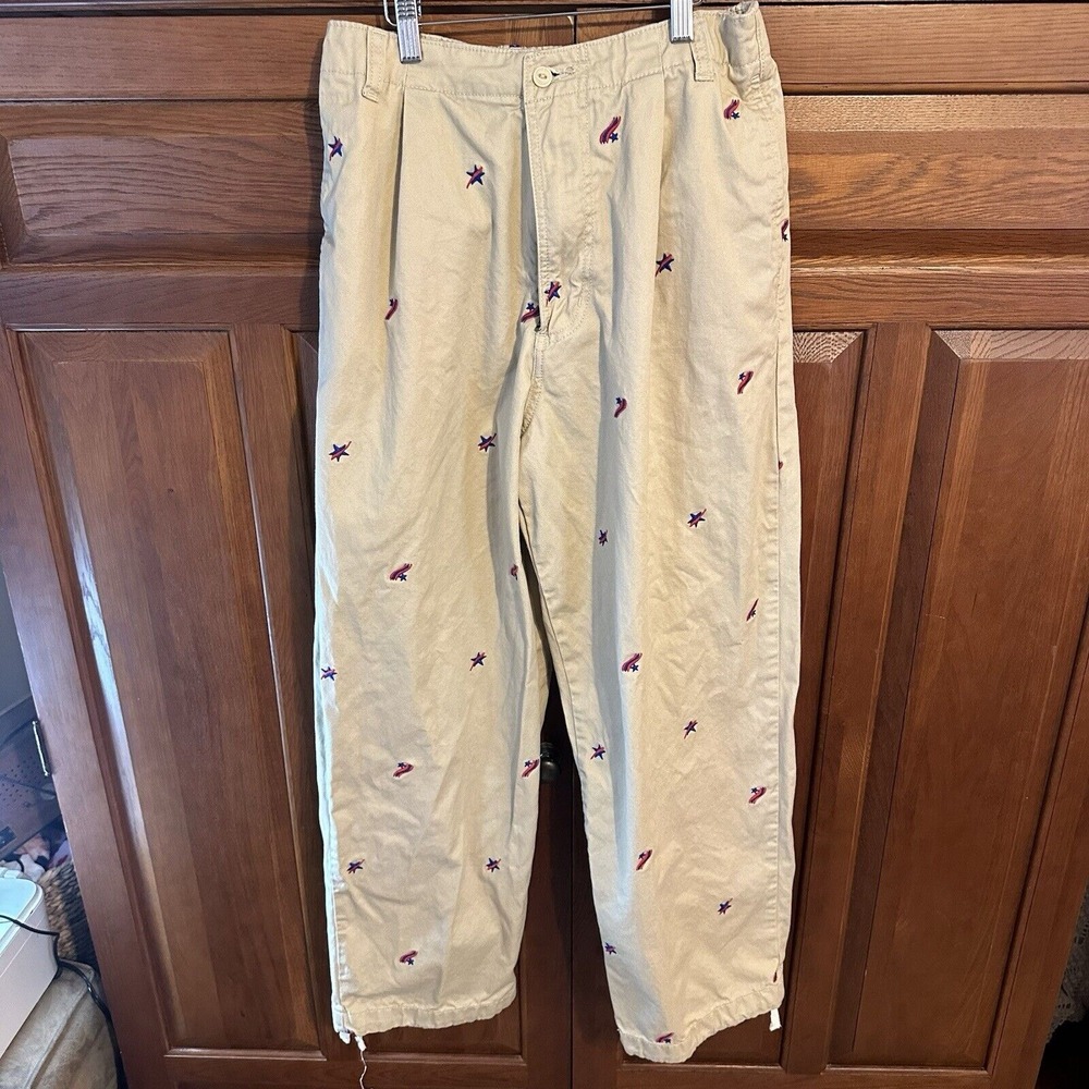 Urban Outfitters Unisex Small Embroidered Beach Pant Khaki Stars